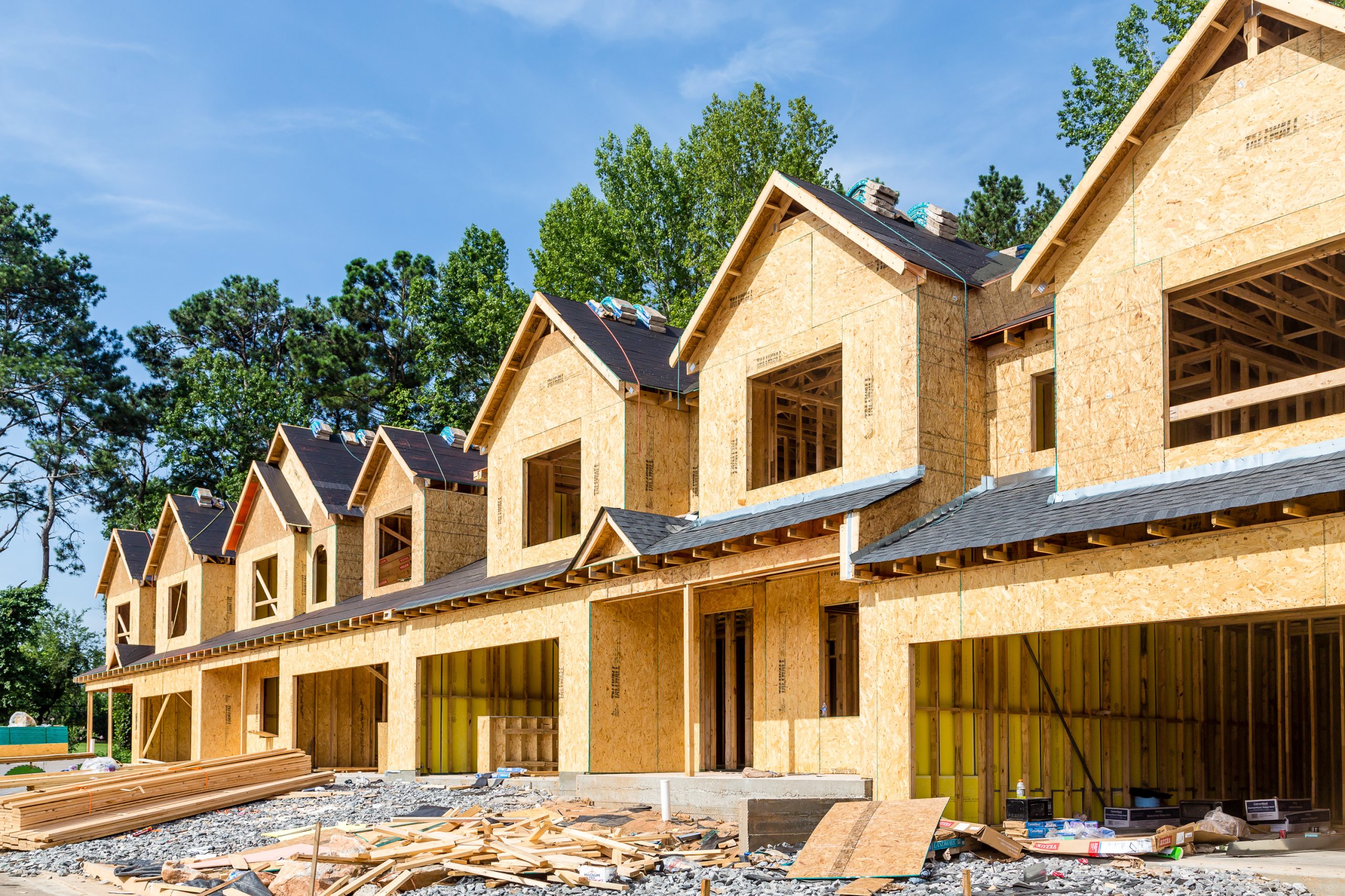 New Row House Construction New Row House Construction with wood sheathing and asphalt roof