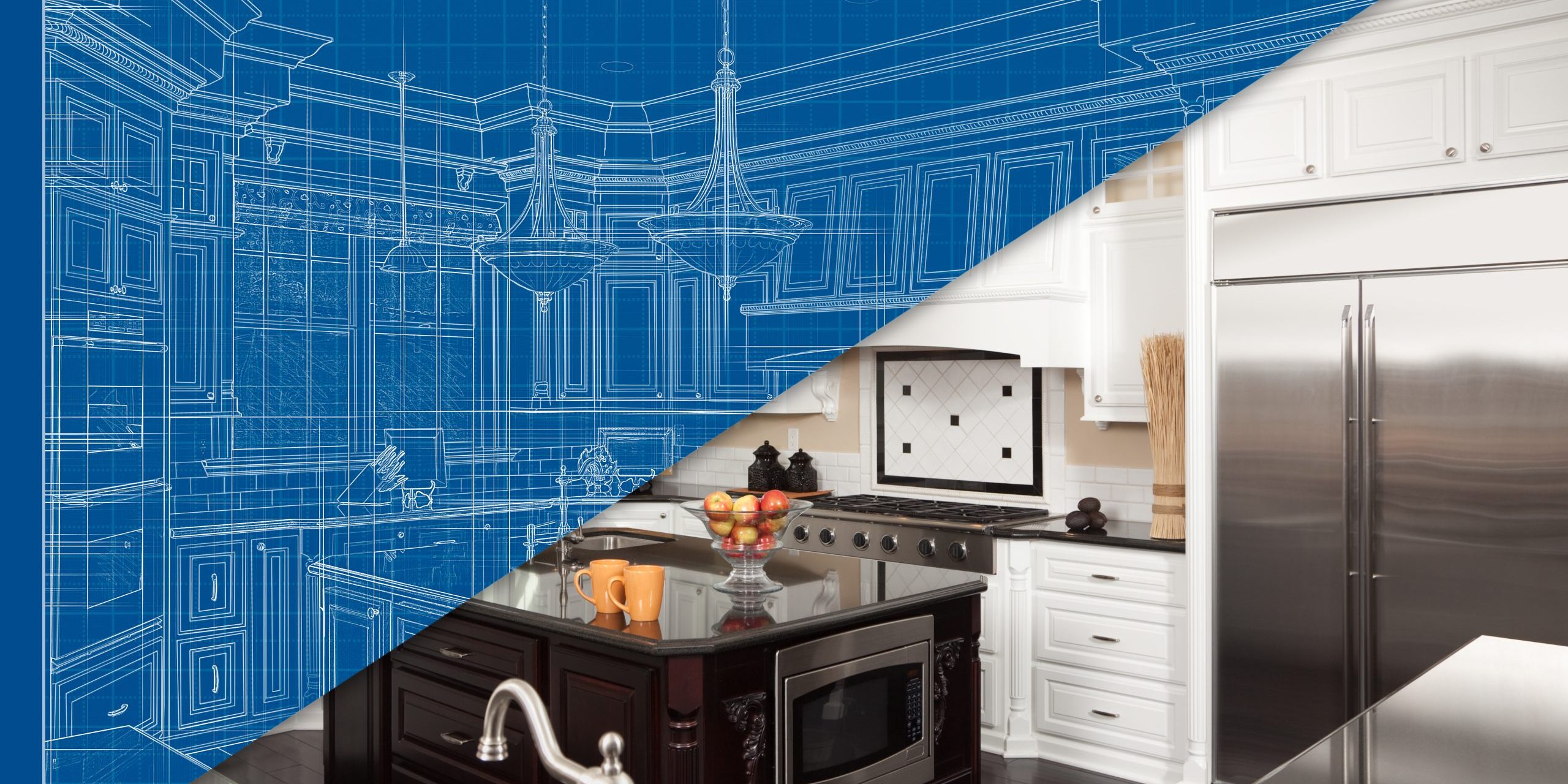 Before and After of Custom House Blueprint Drawing to Finished Construction.